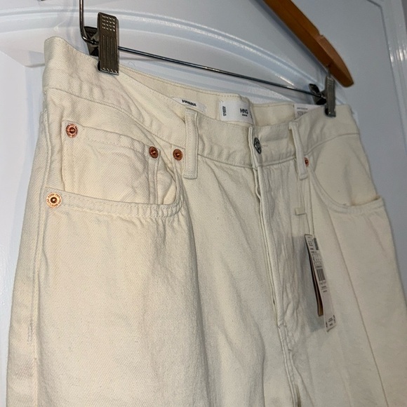 NWT MANGO Havana Straight Leg Cropped Cream High Waist Jeans Size 10 - Picture 9 of 14